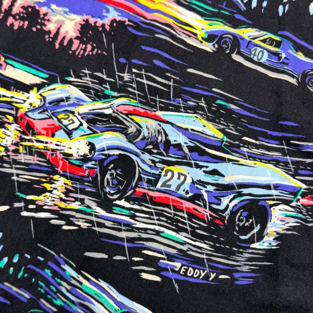 Vintage Hawaiian Shirt Monticerutti Men 2XL‎ Tall Black Grand Prix Race Car AOP - Picture 7 of 13